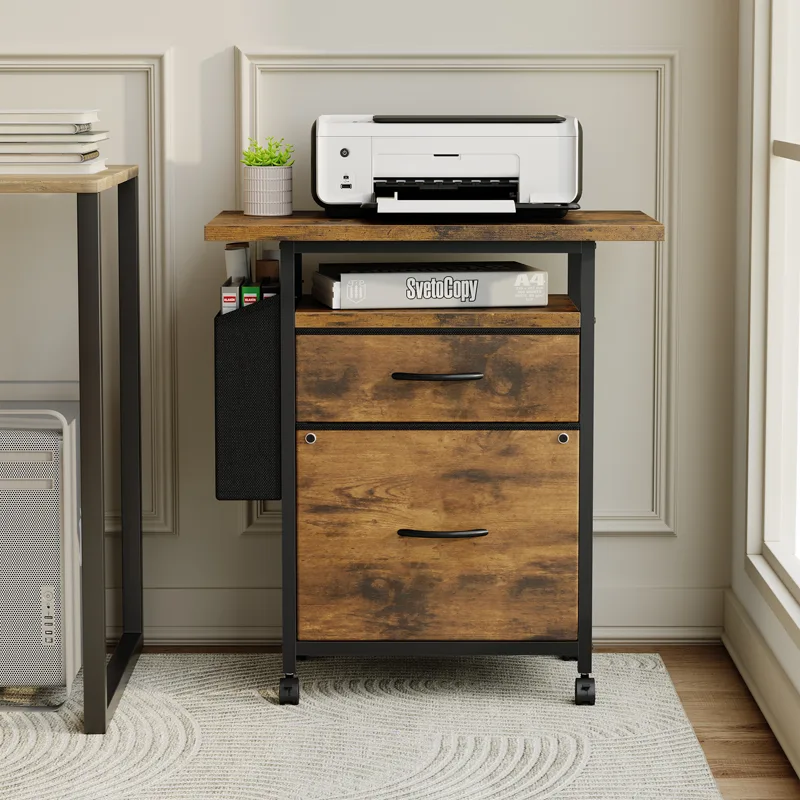 Office Furniture Filing Cabinets - ตู้เก็บเอกสารเคลื่อนที่ JHK พร้อมลิ้นชักผ้า 2 ช่อง ชั้นวางเครื่องพิมพ์พร้อมชั้นวางแบบเปิดและกระเป๋าเก็บของด้านข้าง