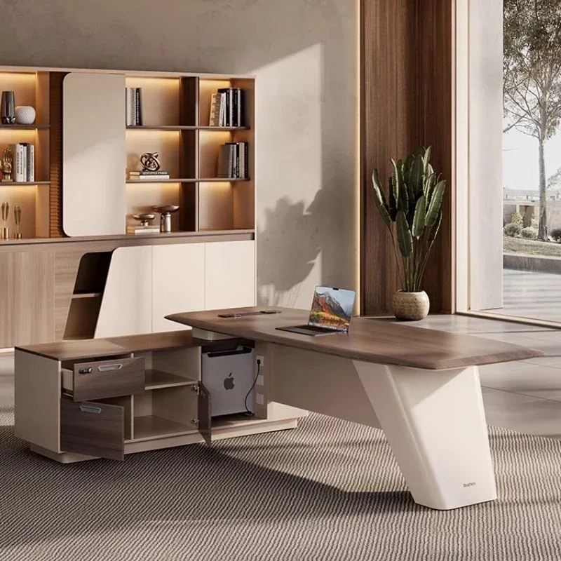 Office Furniture Filing Cabinets - โต๊ะทำงานผู้บริหารทรงตัวแอล ดีไซน์เรียบหรู ทันสมัย พร้อมเก้าอี้และตู้เก็บเอกสาร ชุดโต๊ะผู้บริหารขนาดใหญ่ หรูหรา