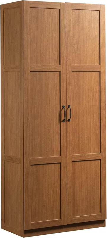 Office Furniture Home - ตู้เก็บของทรงสูง, ตู้เก็บของในครัวแบบตั้งพื้นพร้อมชั้นวางปรับได้สี่ชั้น, เฟอร์นิเจอร์อเนกประสงค์สำหรับห้องซักรีด โฮมออฟฟิศ โรงรถ, สีไม้โอ๊คไฮแลนด์สไตล์เรโทร