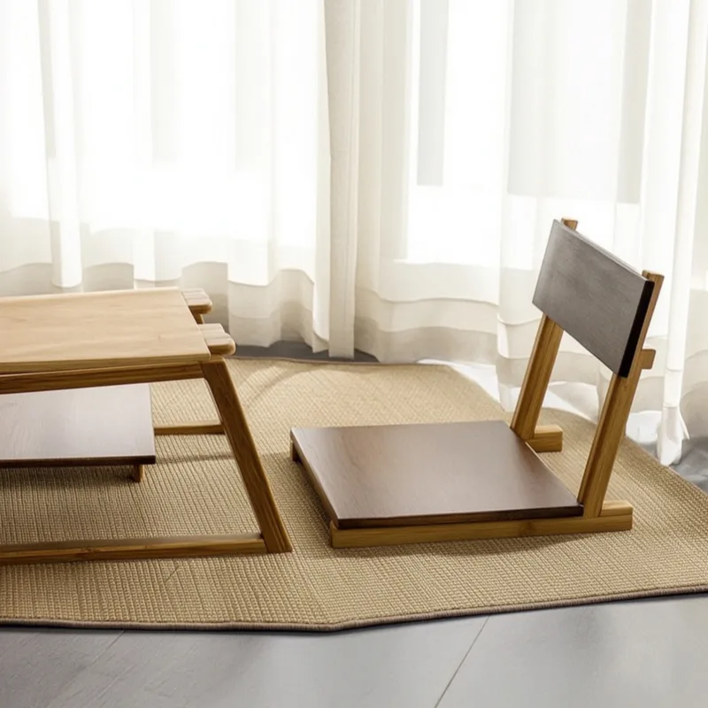 Office Furniture Home - เก้าอี้พับได้แบบมีพนักพิง ทำจากไม้ไผ่ สไตล์ทาทามิ ขนาดกะทัดรัด สำหรับใช้ในบ้านหรือระเบียง