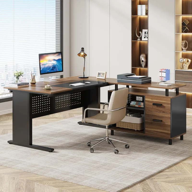 โต๊ะทำงานรูปตัว L ขนาด 63 นิ้ว - Office Furniture Filing Cabinets บทวิจารณ์และราคา