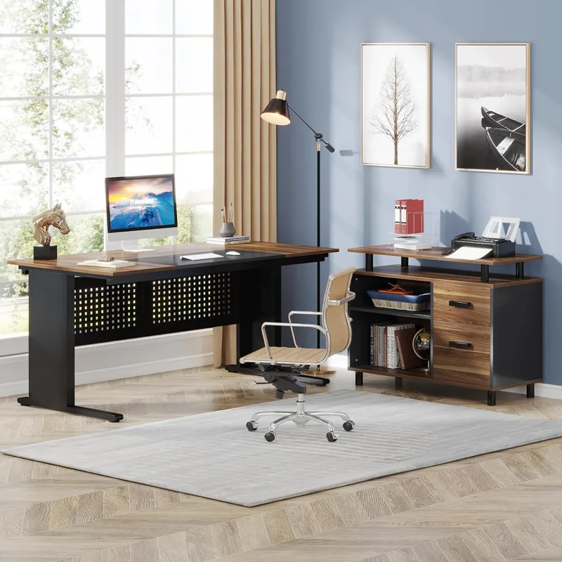 โต๊ะทำงานรูปตัว L ขนาด 63 นิ้ว - Office Furniture Filing Cabinets บทวิจารณ์และราคา